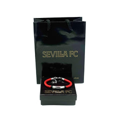 Pulsera cuero y acero placa lisa roja