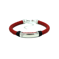 Pulsera cuero y acero placa lisa roja